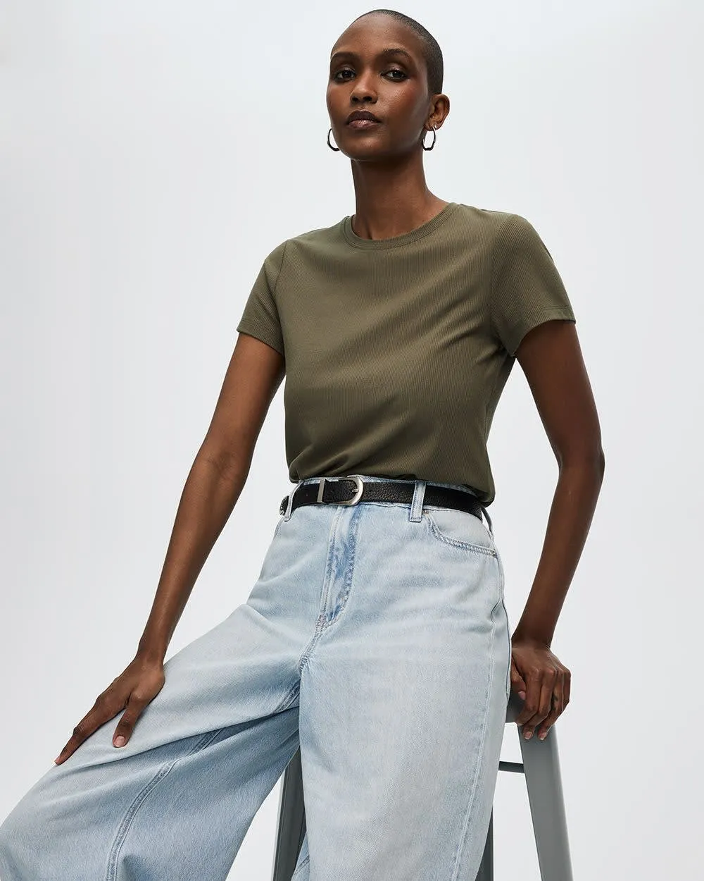 Ribbed Fitted Crew Neck T-Shirt - R Essentials sold by Reitmans product image thumbnail 3