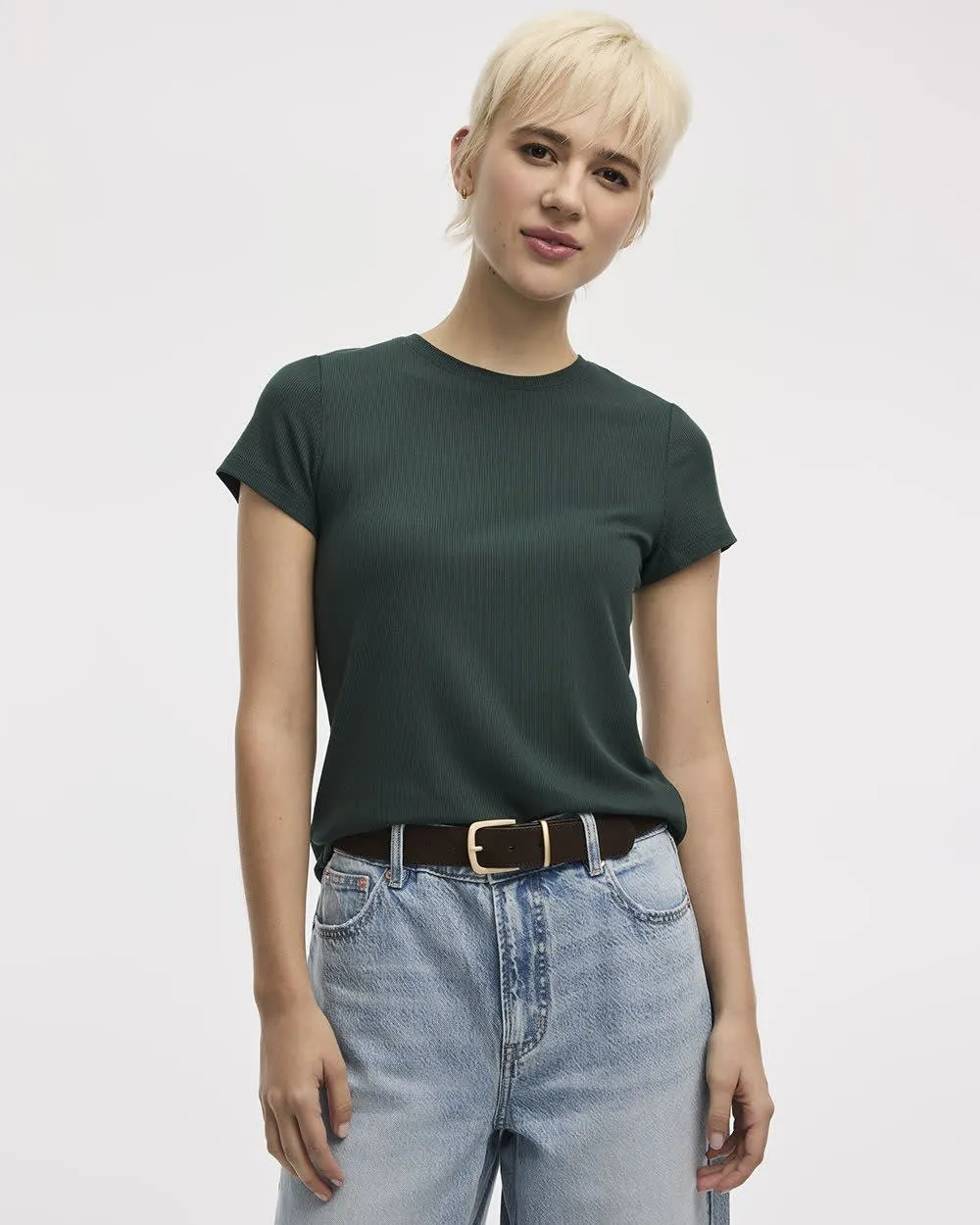 Ribbed Fitted Crew Neck T-Shirt - R Essentials sold by Reitmans product image thumbnail 5