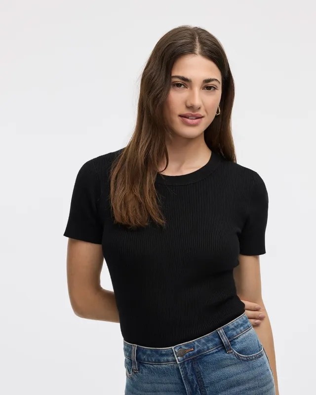 Short-Sleeve Crew-Neck Ribbed Sweater sold by Reitmans