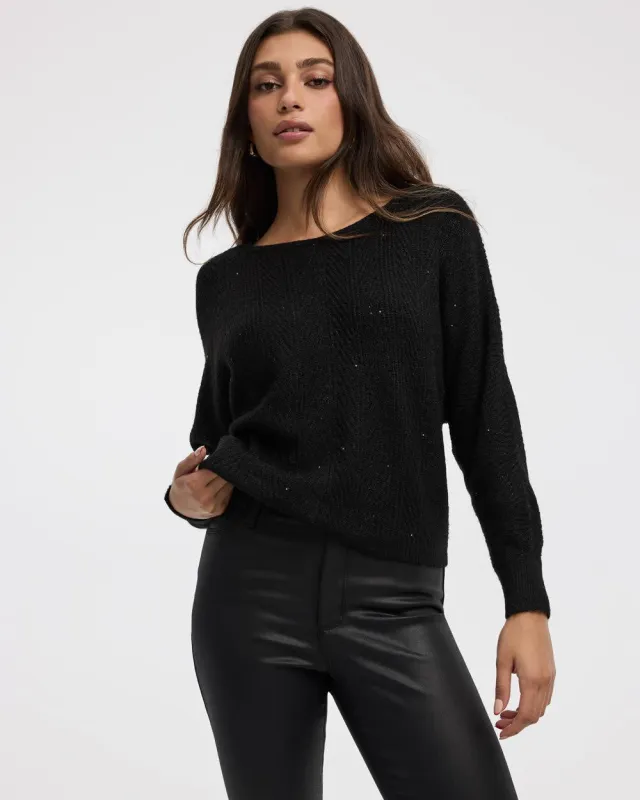 Long-Sleeve Boat-Neck Boxy Sweater with All-Over Sequins sold by Reitmans