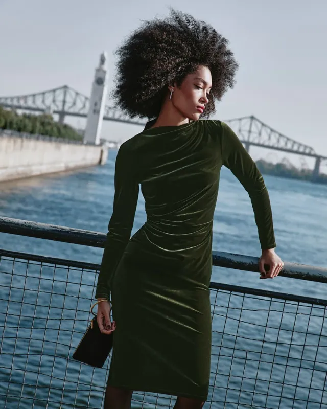 Long-Sleeve Midi Bodycon Velvet Dress sold by Reitmans