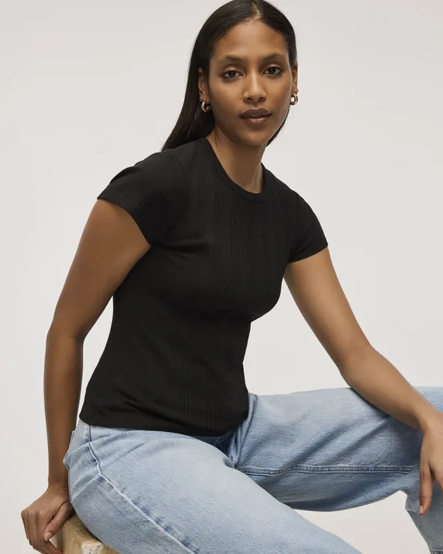 Fitted Crew-Neck Ribbed T-Shirt sold by Reitmans
