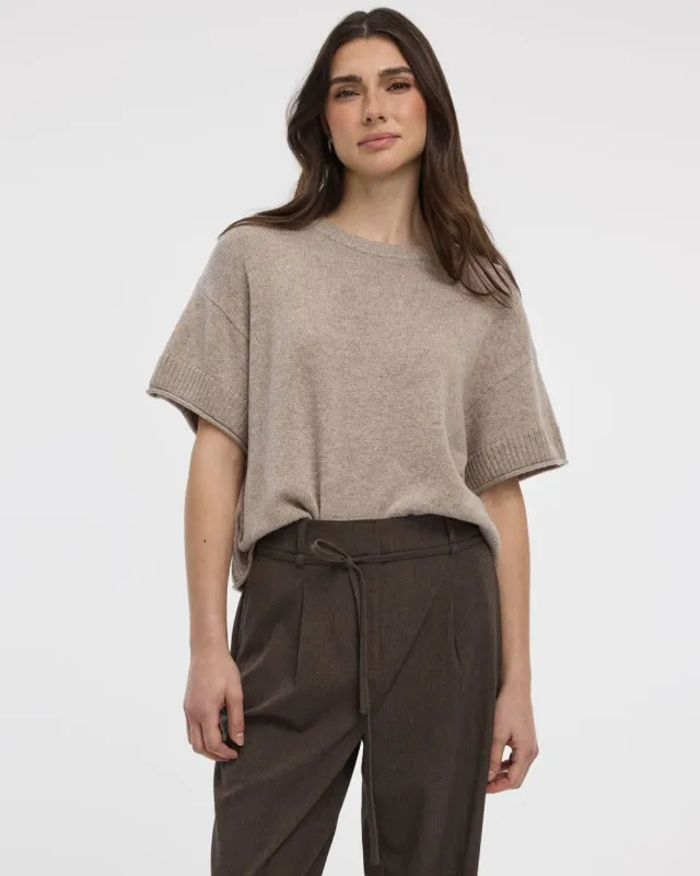 Cashmere-Blend Short-Sleeve Crew-Neck Loose Sweater made by Reitmans