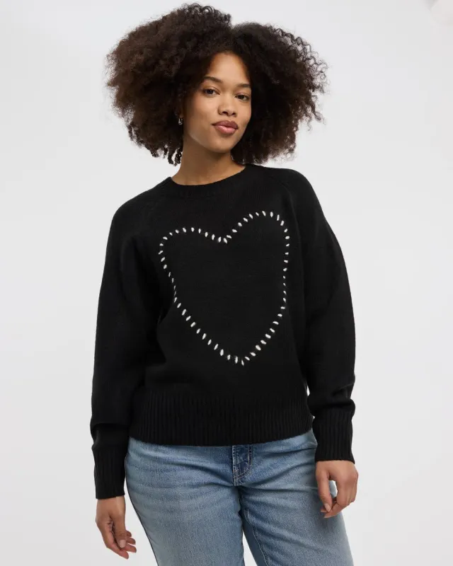 Long-Sleeve Crew-Neck Pullover with Heart Embroidery sold by Reitmans