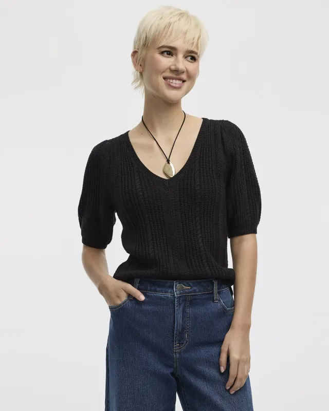 Puffy-Elbow-Sleeve V-Neck Sweater made by Reitmans