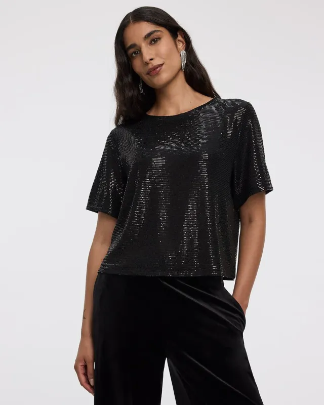 Short-Sleeve Crew-Neck Sequins Top sold by Reitmans