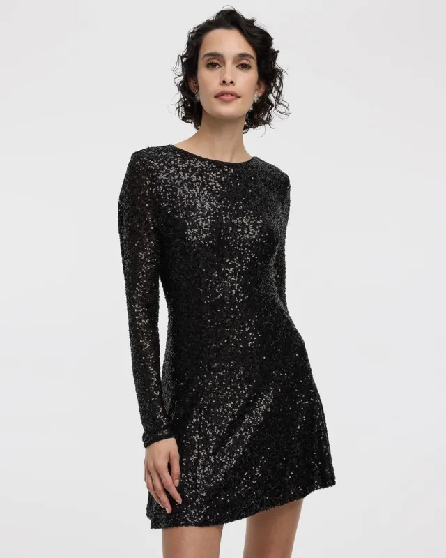 Long-Sleeve Mini Fit-and-Flare Sequins Dress sold by Reitmans