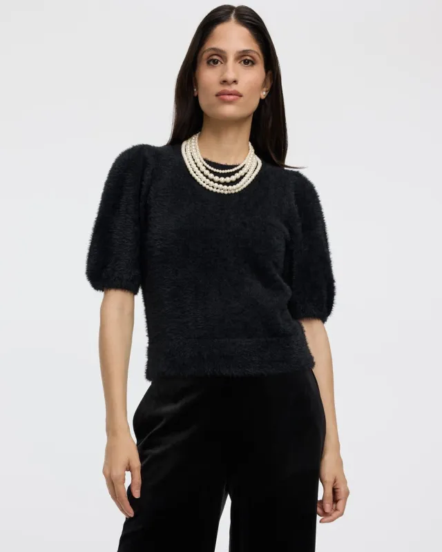 Short-Sleeve Crew-Neck Feather-Yarn Pullover sold by Reitmans