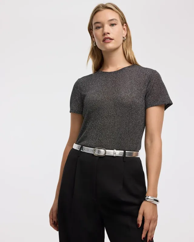 Short-Sleeve Crew-Neck Shimmery Tee made by Reitmans