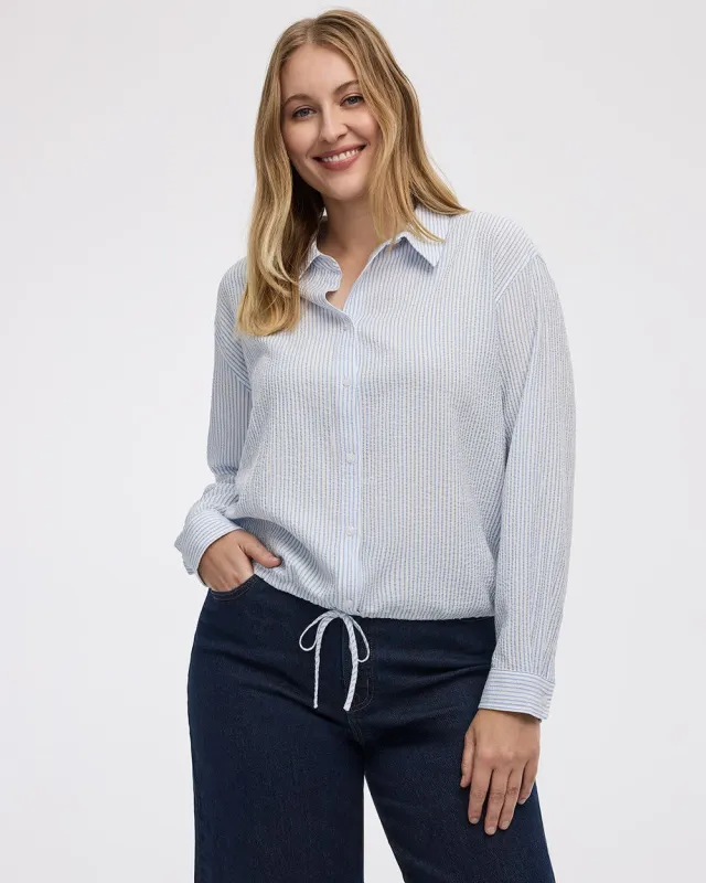 Seersucker Long-Sleeve Buttoned-Down Blouse made by Reitmans