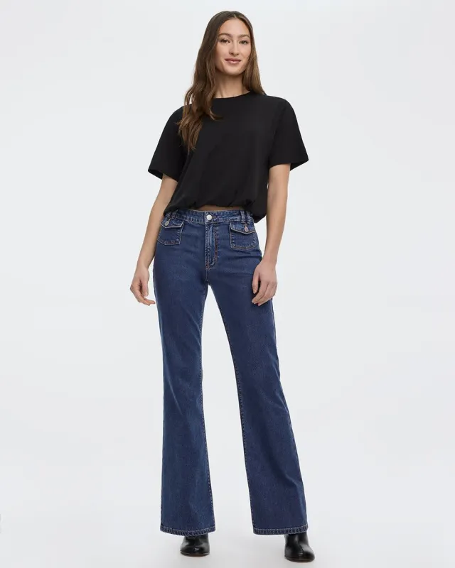 Flare-Leg Mid-Rise Jean with Flap Pockets sold by Reitmans