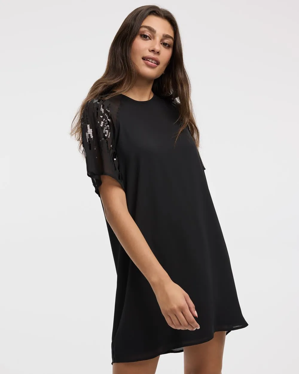 Crew-Neck Shift Dress with Sequin Short Sleeves sold by Reitmans product image thumbnail 3