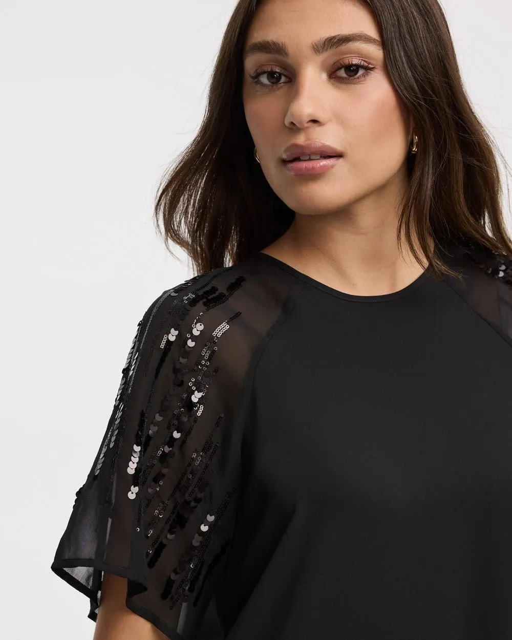 Crew-Neck Shift Dress with Sequin Short Sleeves sold by Reitmans product image thumbnail 4