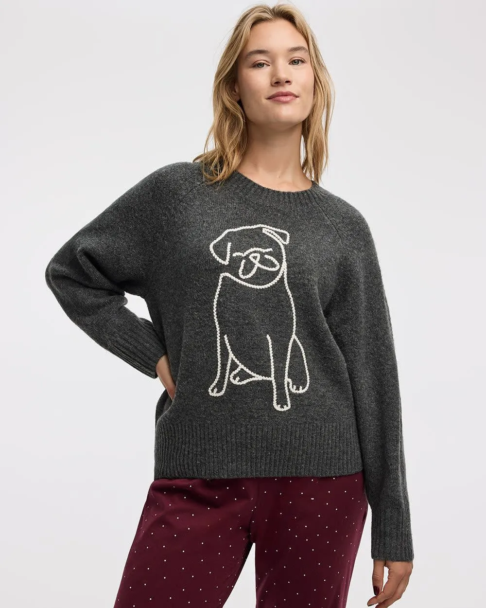 Long-Sleeve Crew-Neck Pullover with Dog sold by Reitmans product image thumbnail 3