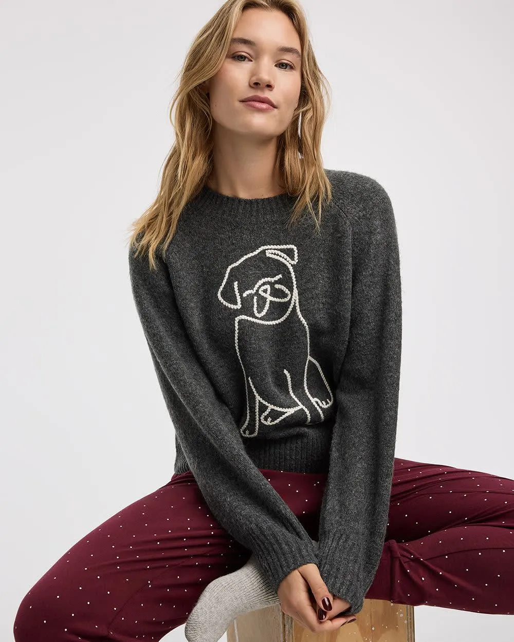 Long-Sleeve Crew-Neck Pullover with Dog sold by Reitmans