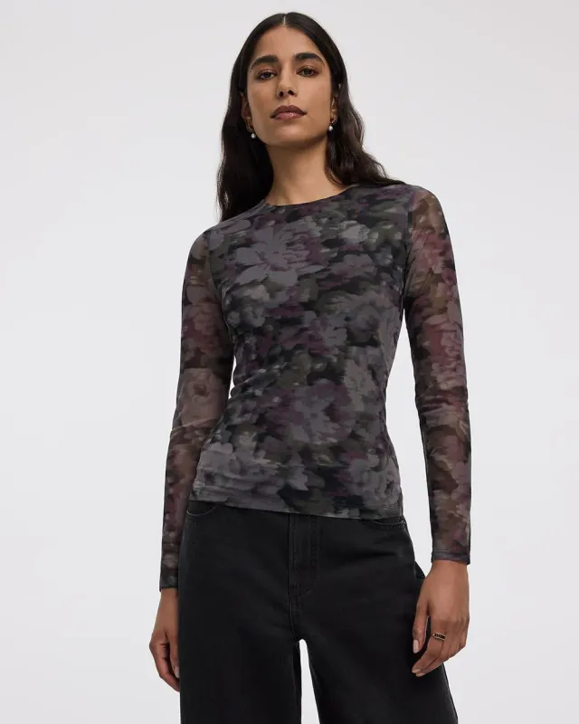 Long-Sleeve Crew-Neck Mesh Top sold by Reitmans
