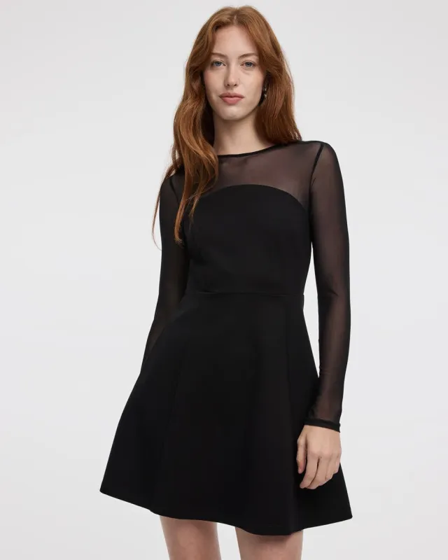 Long-Sleeve Fit-and-Flare Dress with Sheer Yoke made by Reitmans