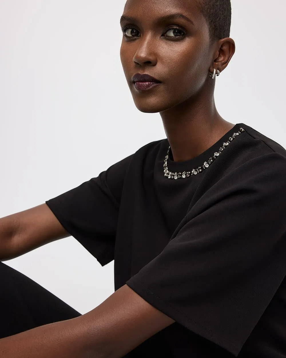Short-Sleeve Jewelled Crew-Neck Top sold by Reitmans product image thumbnail 4