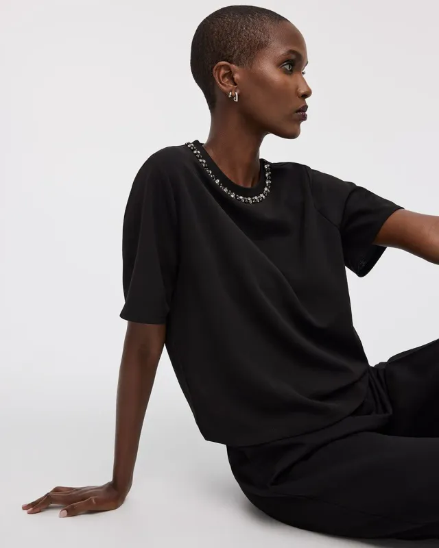 Short-Sleeve Jewelled Crew-Neck Top sold by Reitmans