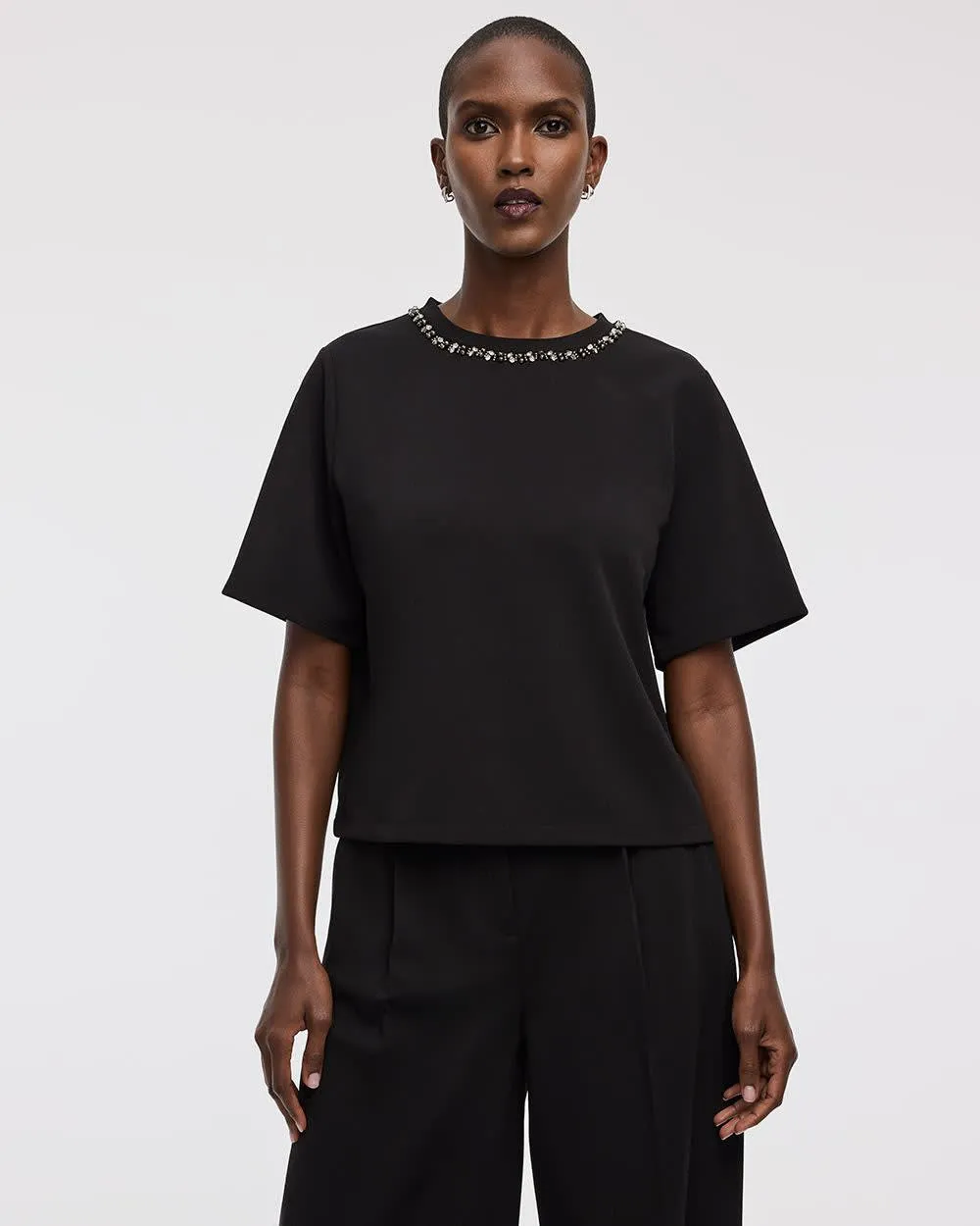 Short-Sleeve Jewelled Crew-Neck Top sold by Reitmans product image thumbnail 3
