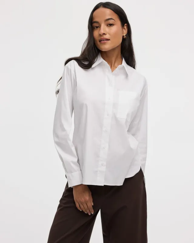 Long-Sleeve Poplin Shirt with Chest Pocket - R Essentials sold by Reitmans