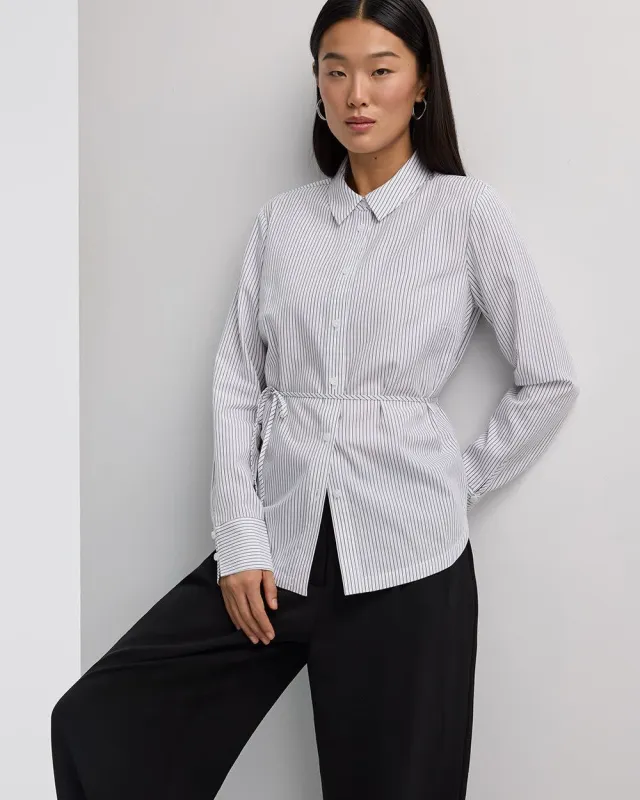 Striped Long-Sleeve Poplin Shirt with Self-Tie Sash sold by Reitmans