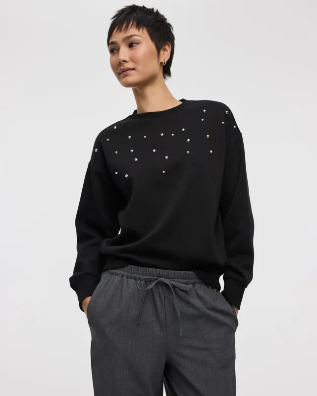 Long-Sleeve Crew-Neck Fleece Sweatshirt with Rhinestones sold by Reitmans