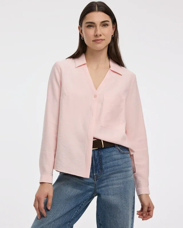 Long-Sleeve Split-Neck Blouse with Chest Pocket sold by Reitmans