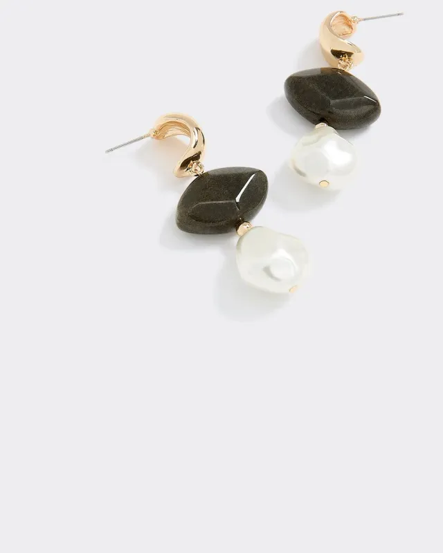 Stud Earrings with Pearl and Stone Pendants sold by Reitmans