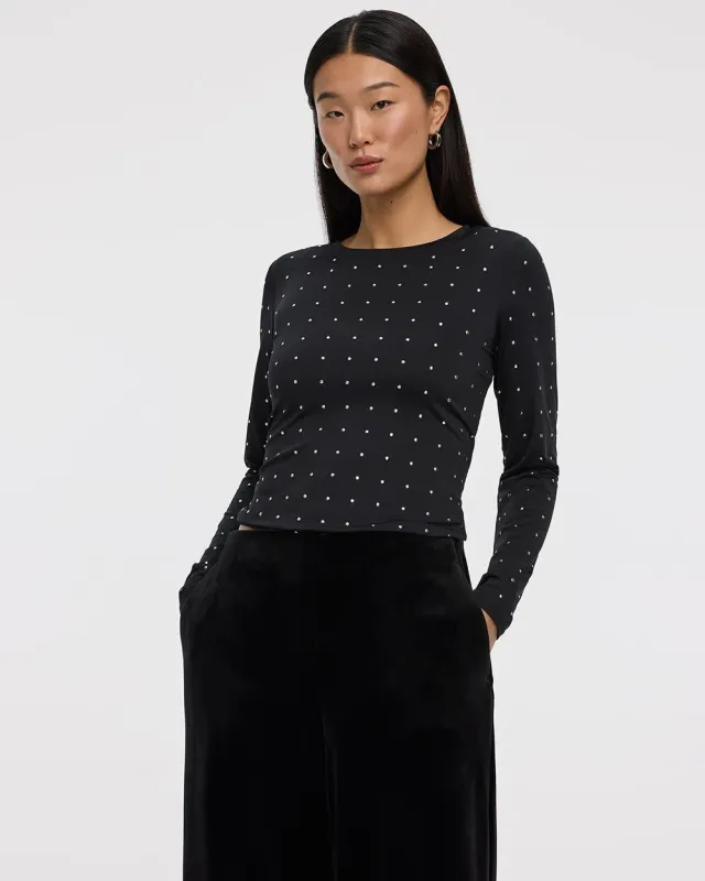 Long-Sleeve Crew-Neck Studded Top made by Reitmans