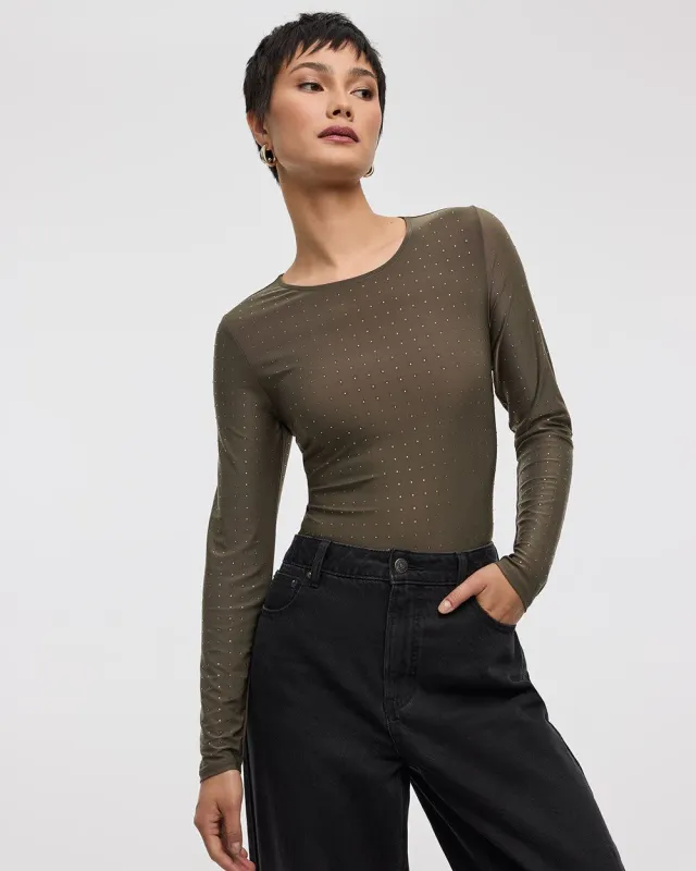 Long-Sleeve Crew-Neck Top with Rhinestones sold by Reitmans