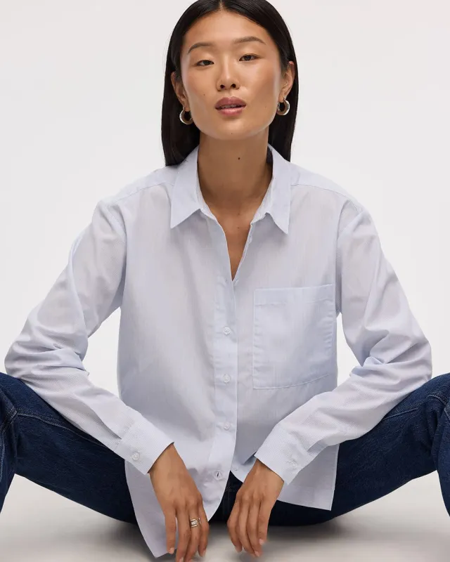 Striped Long-Sleeve Poplin Shirt with Chest Pocket - R Essentials sold by Reitmans