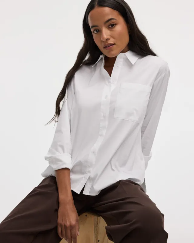 Long-Sleeve Poplin Shirt with Chest Pocket - R Essentials sold by Reitmans