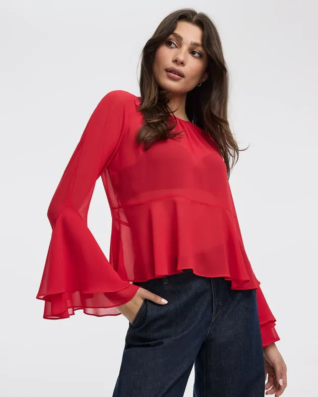 Long-Sleeve Crew-Neck Peplum Blouse made by Reitmans