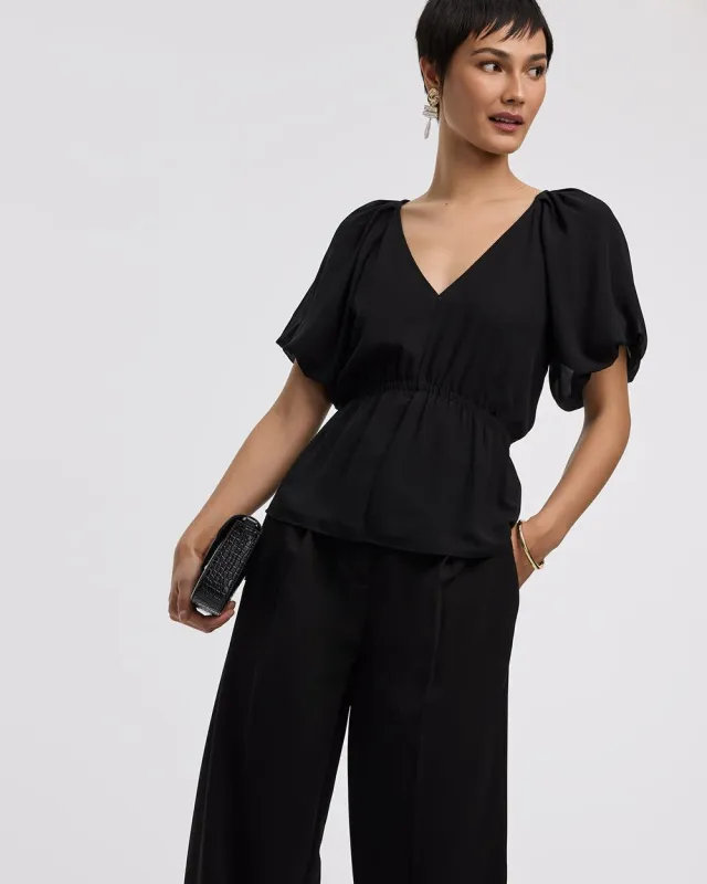 Short-Bubble-Sleeve V-Neck Blouse sold by Reitmans