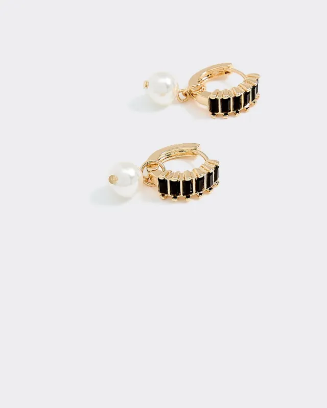 Hoops with Black Stones and Pearls sold by Reitmans