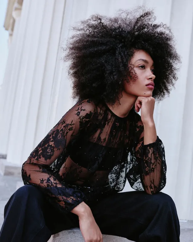 Long-Sleeve Lace Blouse with Beads made by Reitmans