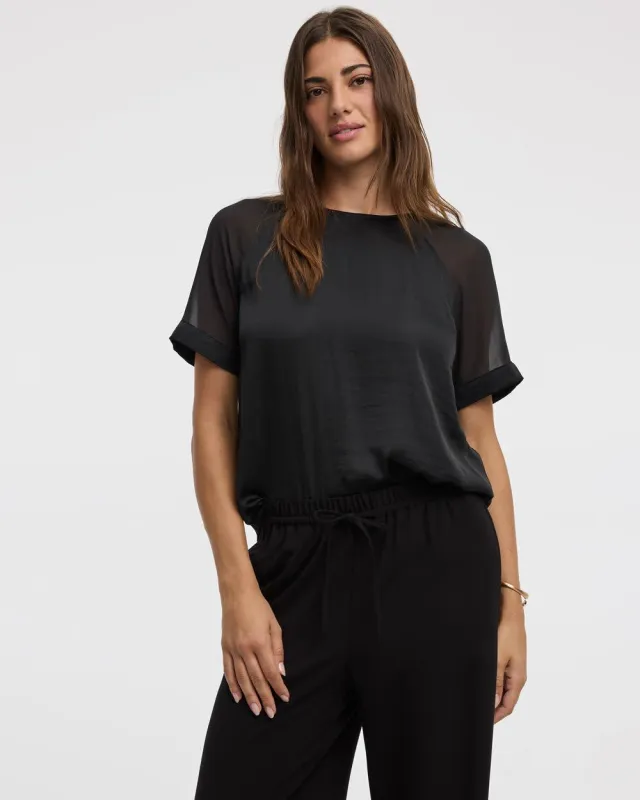 Short-Sleeve Crew-Neck Mix-Media Blouse sold by Reitmans