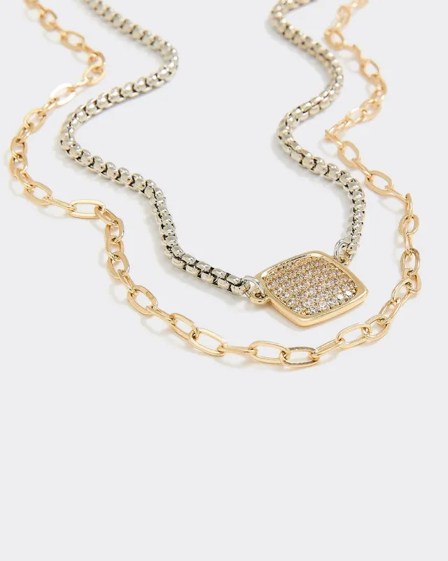 Two-Chain Short Necklace with Cubic Zirconia made by Reitmans