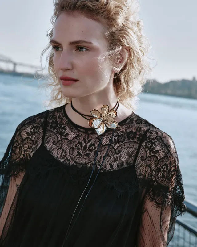 Metal Flower on Short Cord Necklace sold by Reitmans