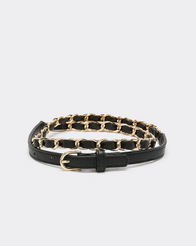 Faux Leather Belt with Gold Chain sold by Reitmans