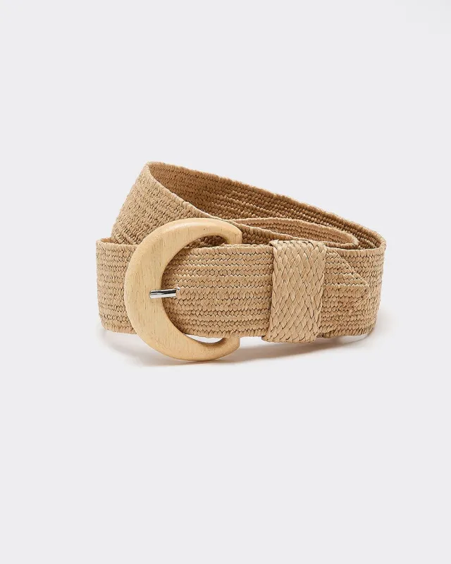 Elastic Straw Belt with Wooden Buckle sold by Reitmans