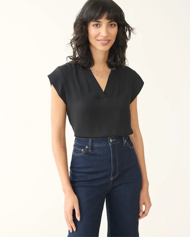 Cap Sleeve Split Neck Blouse - R Essentials sold by Reitmans