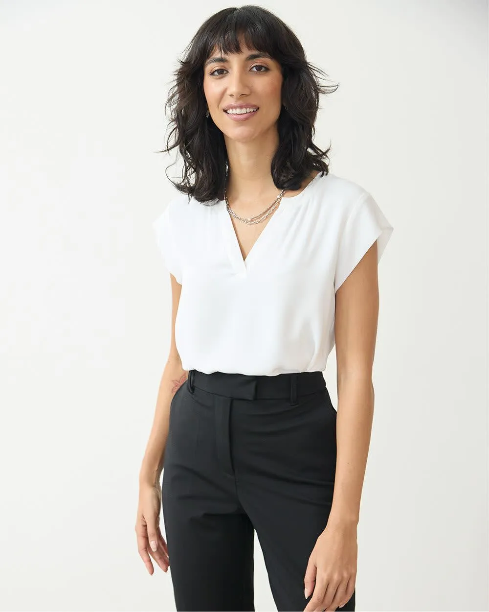 Cap Sleeve Split Neck Blouse - R Essentials sold by Reitmans