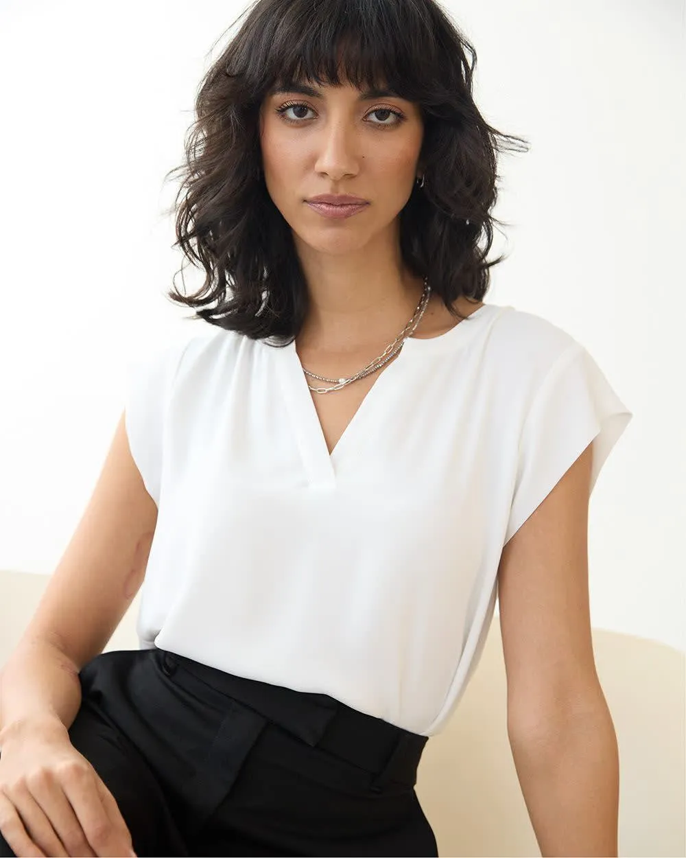Cap Sleeve Split Neck Blouse - R Essentials sold by Reitmans product image thumbnail 3