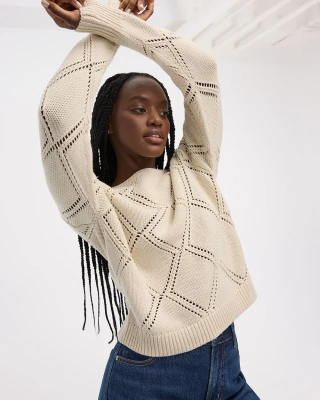Long-Sleeve Boat-Neck Pullover with Open-Stitch Pattern made by Reitmans