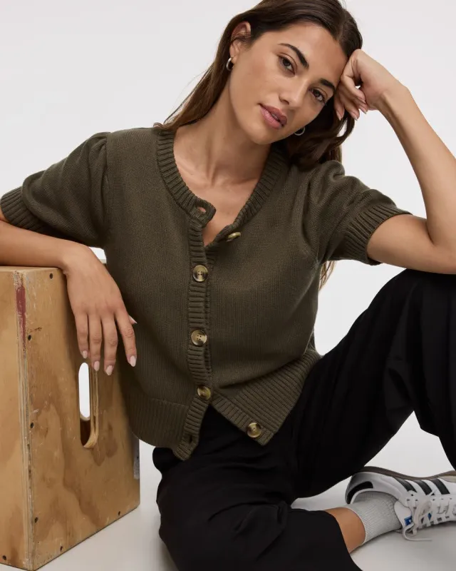 Short-Balloon-Sleeve Crew-Neck Cardigan made by Reitmans