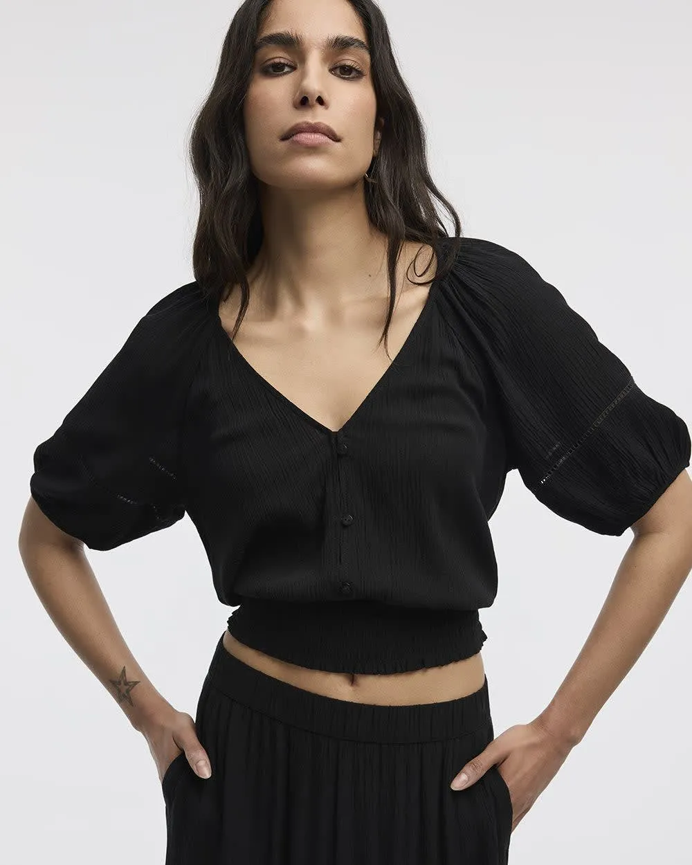 Short-Puffy-Sleeve Top with V Neckline sold by Reitmans product image thumbnail 3