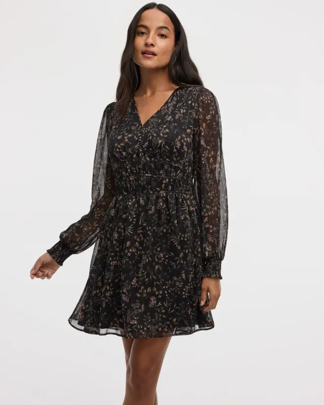 Long-Sleeve V-Neck Fit-and-Flare Mini Dress sold by Reitmans