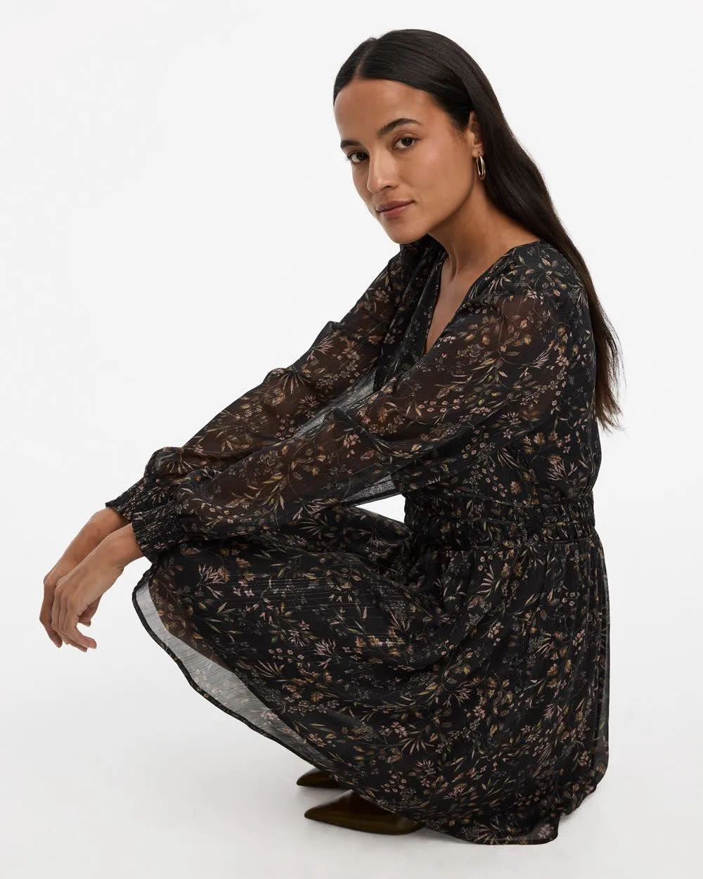 Long-Sleeve V-Neck Fit-and-Flare Mini Dress sold by Reitmans product image thumbnail 3